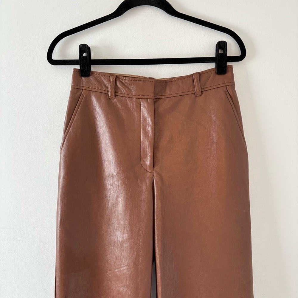 Babaton Agency Pant Vegan Leather High-Rise Straight Leg Trousers Cognac Aritzia - Picture 3 of 6